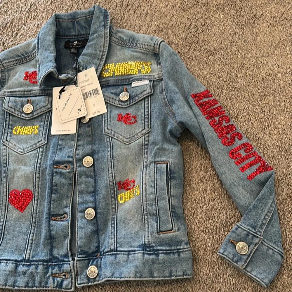 Girls KC CHIEFS Bling Jean Jacket handmade - Picture 4 of 8